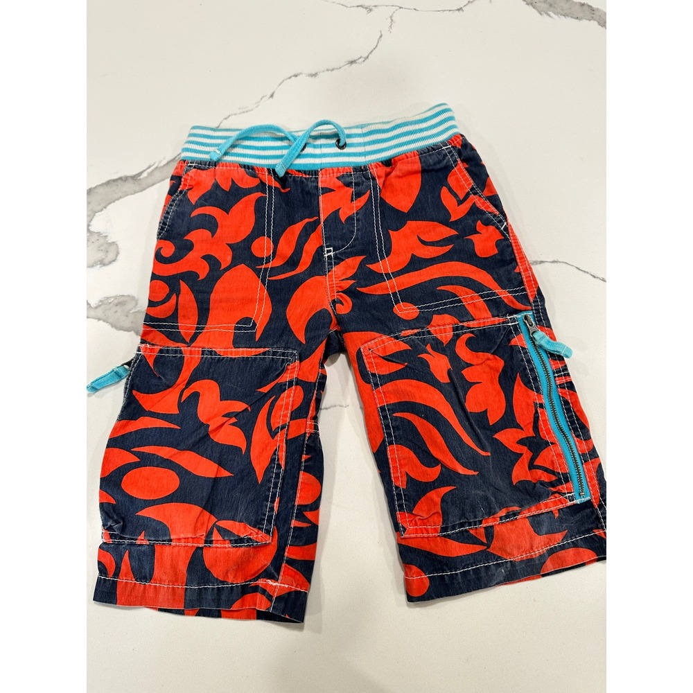 Mini Boden Boys Cargo Shorts Abstract Print Size 6Y Drawstring
